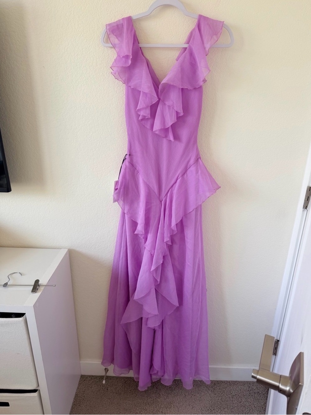 Pink Amur Estella Bias Gown Ruffle V-Neck Maxi Dress